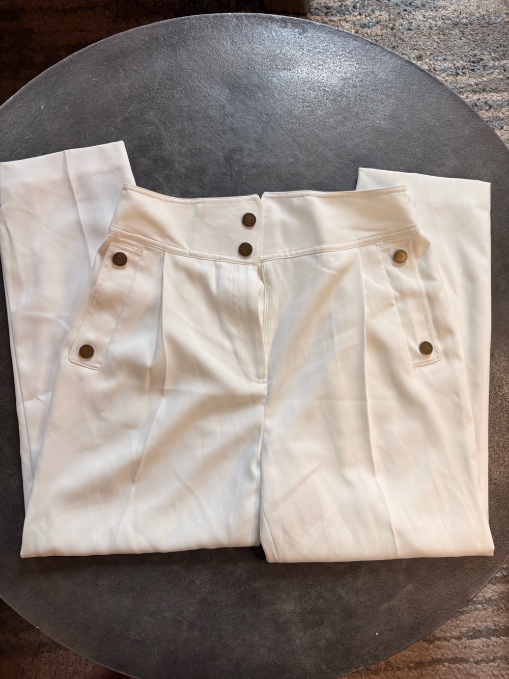 Karl Lagerfeld White High-Rise Button Detail Jeans